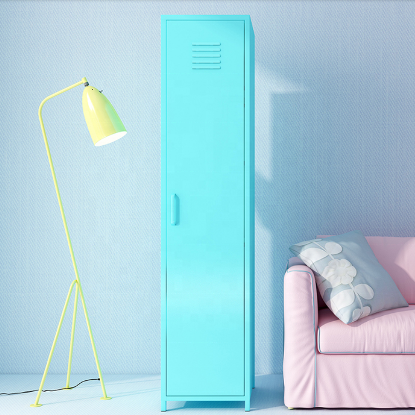 Customized colorful wardrobe clothes rod locker steel tool storage garage furniture mini metal single door locker