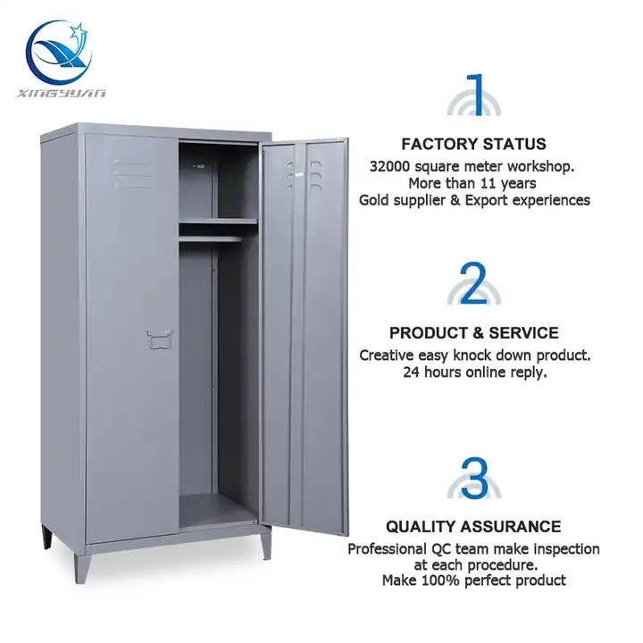 Xingyuan OEM steel wardrobe closet 2 door clothes cabinet with feet metal wardrobe