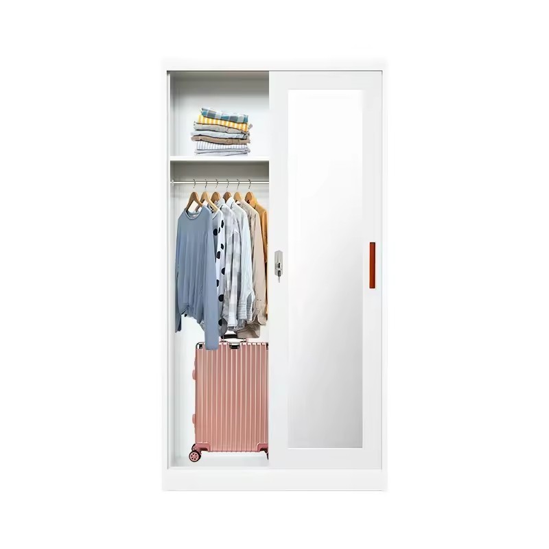 Bedroom furniture Steel Almirah wardrobe metal Wardrobe closet 2 Sliding Doors metal wardrobe with mirrors