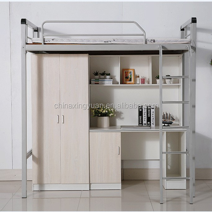 Latest school furniture college student dormitory metal bunk bed with desk and wardrobe for sale