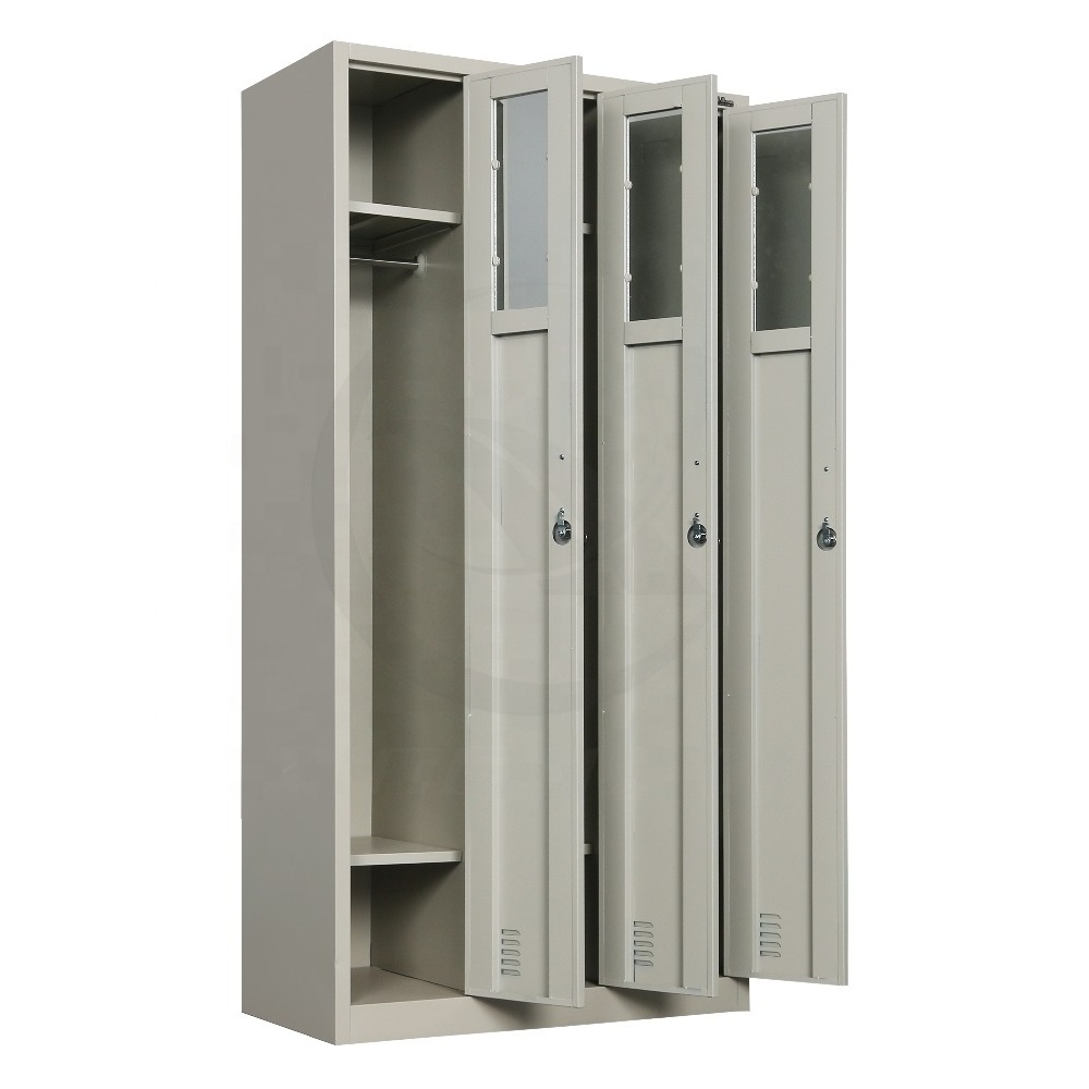 Lockable bedroom 3 door metal wardrobe clothes cupboard design