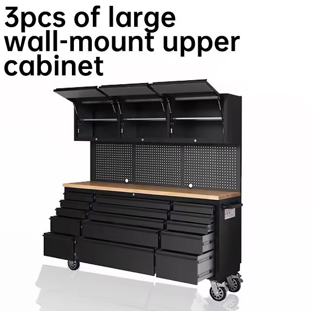 Large Combination tool cabinet garage Workbench Rubber Wood on Toprolling Tool Chest Cabinet