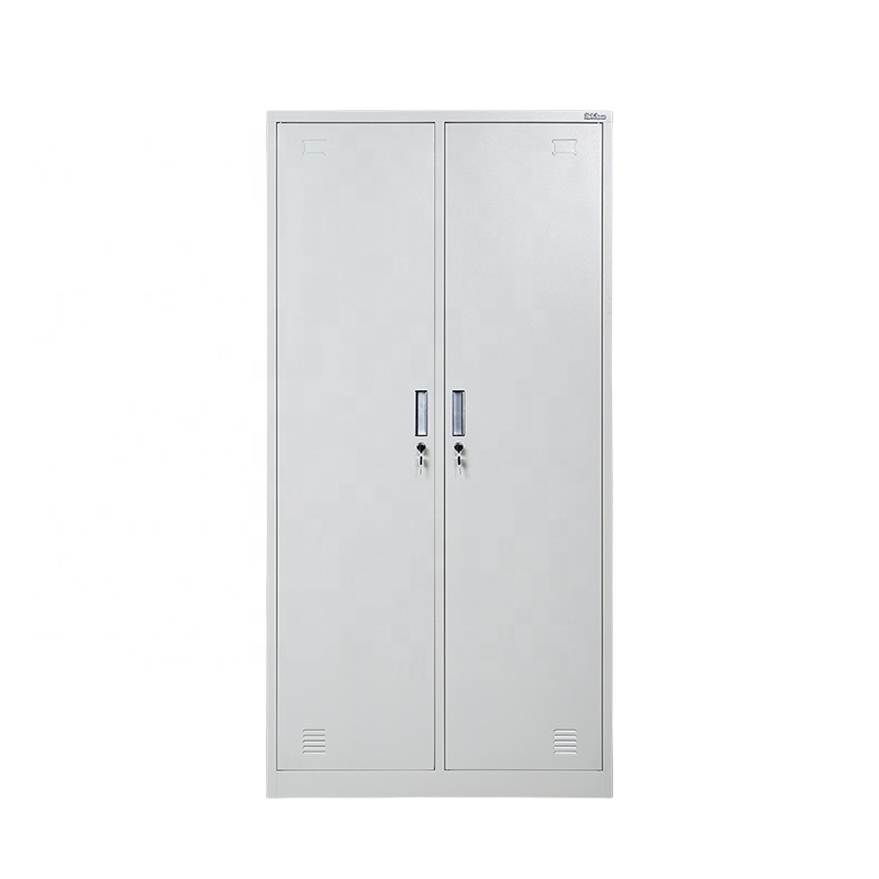 Customized iron 2 door  steel  wardrobe with hanger rod