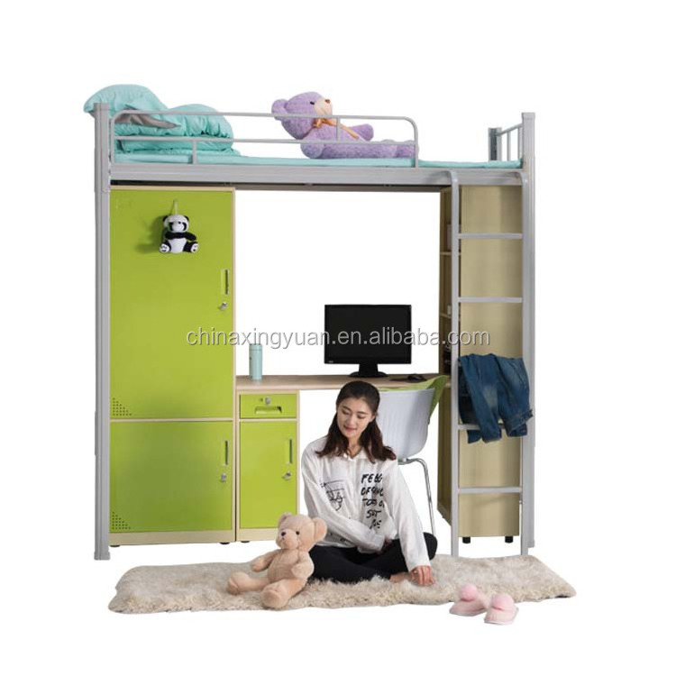 Xingyuan factory direct school furniture metal bunk bed with locker / desk