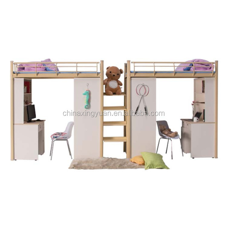 Xingyuan factory direct school furniture metal bunk bed with locker / desk