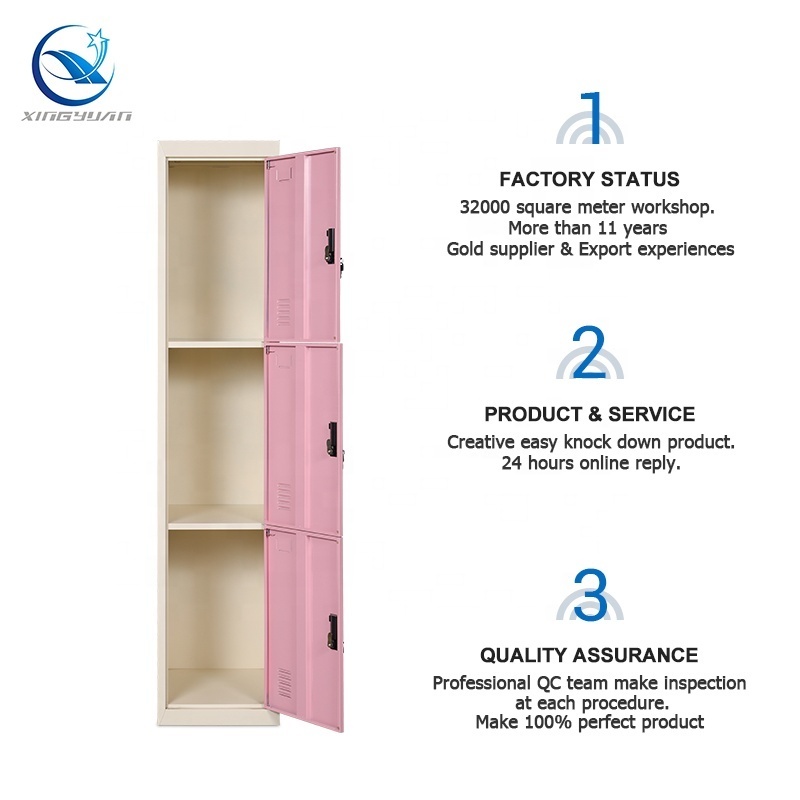 2022 3 tier key locking adjustable shelf steel storage cabinet 3 door steel clothes locker with air vent