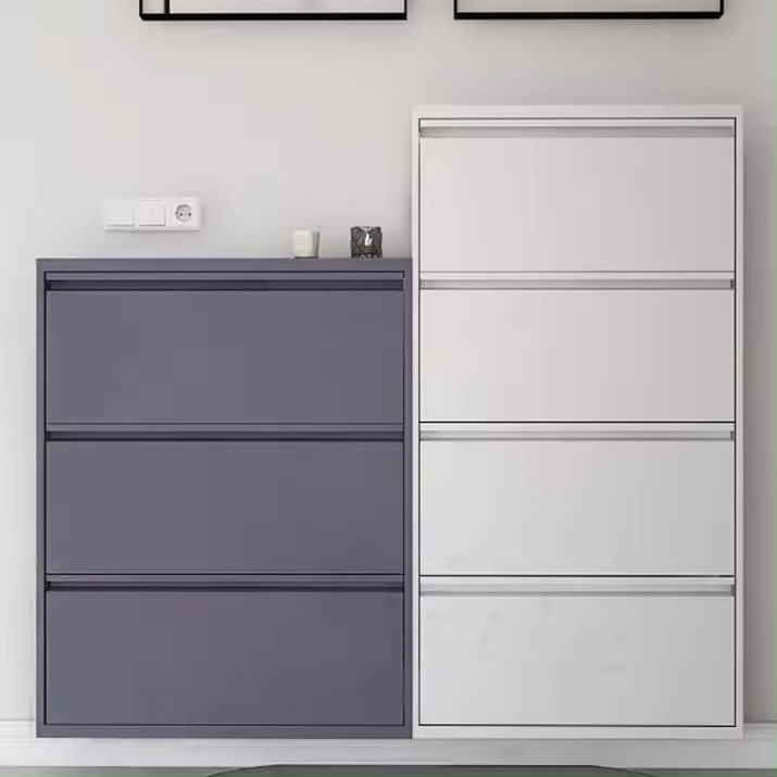 Xingyuan Living Room Furniture Metal Shoe Cabinet with 3 Flip Drawers Wall Mounted & No-Assembly Steel Shoe Storage Cabinet