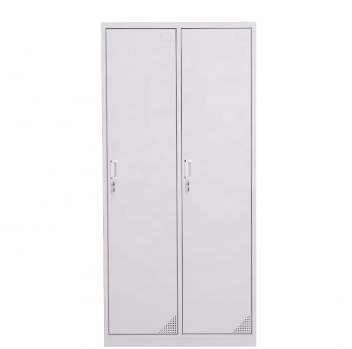 Free standing steel frame locker home office 2 door wardrobe with mirror