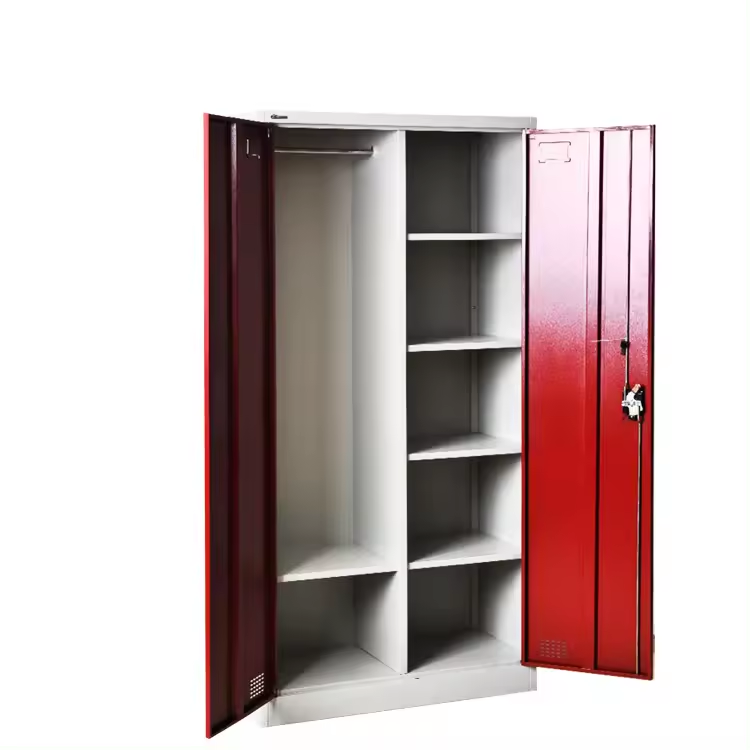 Xingyuan customized home office 2 door steel clothes wardrobes with mirror metal wardrobe closet