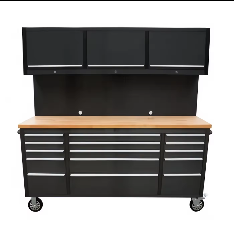 Large Combination tool cabinet garage Workbench Rubber Wood on Toprolling Tool Chest Cabinet