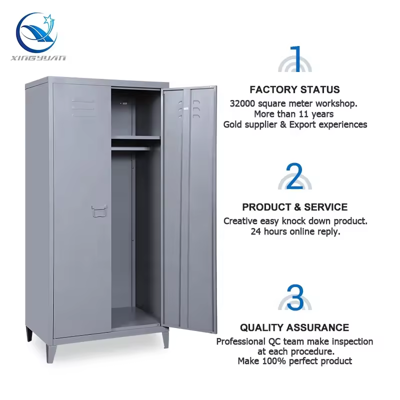 Xingyuan wholesale bedroom 2 door almirah storage wardrobe steel hanging clothes storage metal wardrobe closet cabinet