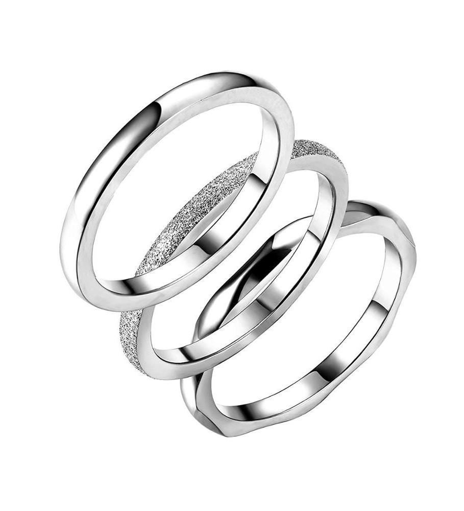 3Pcs 2mm Stainless Steel Women's Stackable Eternity Ring Band Engagement Wedding Ring Set