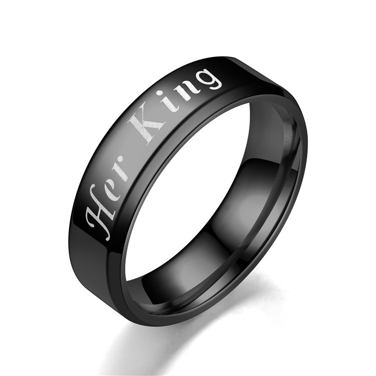 Silver Black Stainless steel His Queen Her King Fashion Couple lover Promise Ring for Women Man