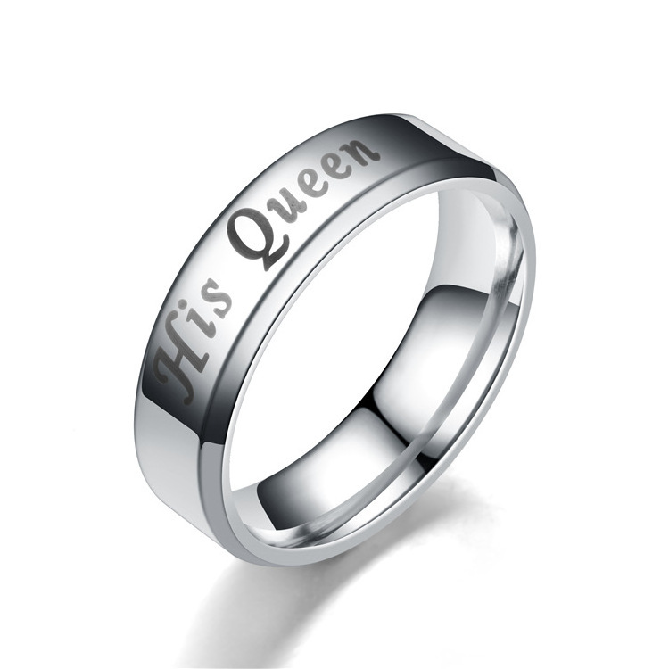 Silver Black Stainless steel His Queen Her King Fashion Couple lover Promise Ring for Women Man