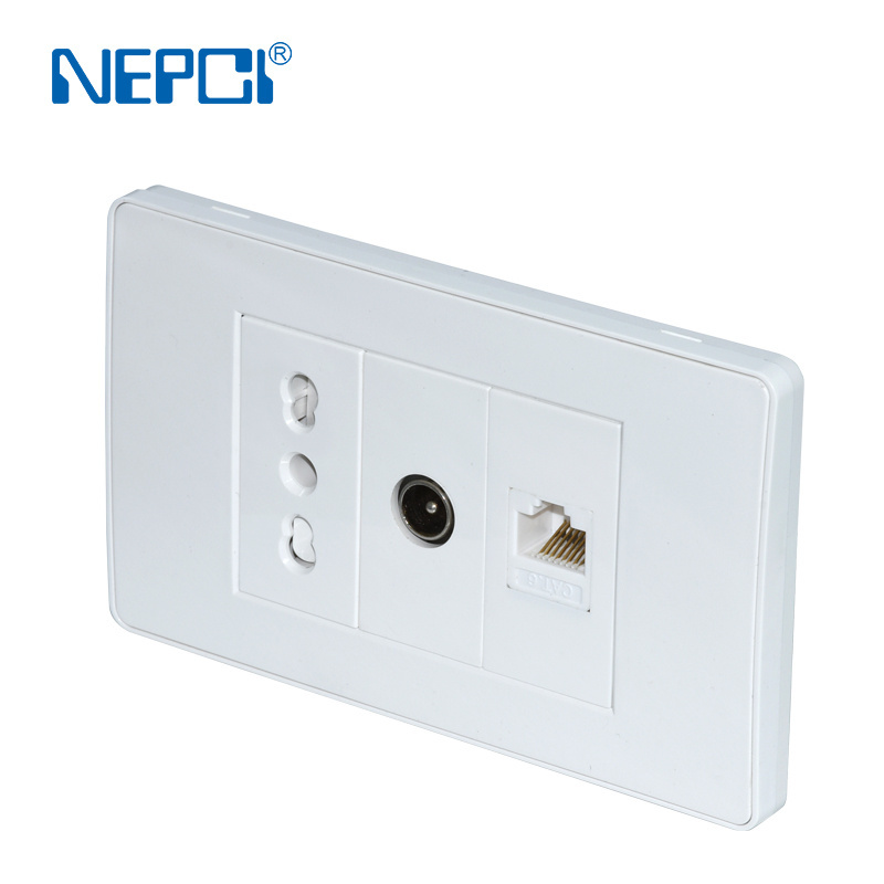 NEPCI network CAT6 RJ45 coupler wall plate 118x71.5MM CAT3 RJ11 jack face plate 3 gang RJ12 wall socket