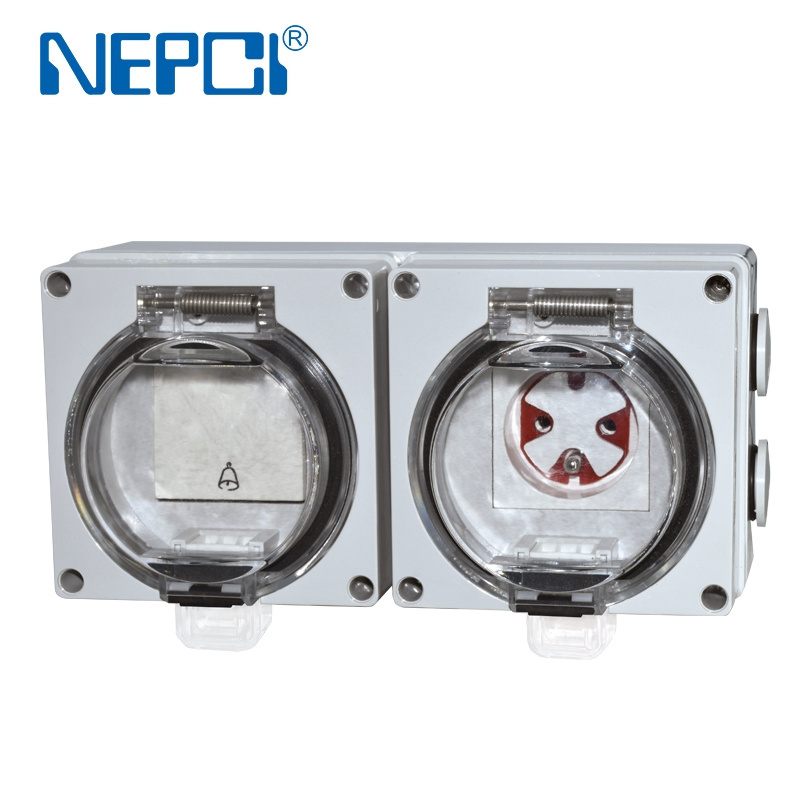 Factory NRPCI Dual ports IP66 water-resistant box XJY-QB-662-07-45A 2 gang outdoor waterproof switch socket outlet