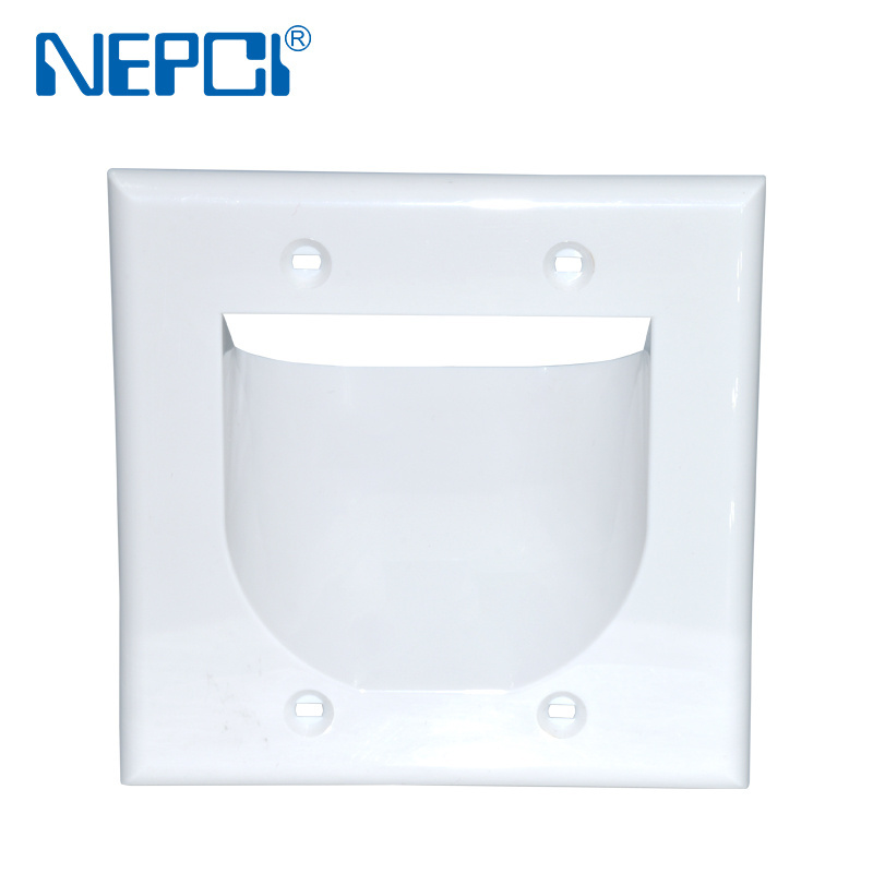 NEPCI 2-Gang Recessed Low Voltage Cable Wall Plate covers dual cable flex ouetlet faceplate 115X117MM nose plate