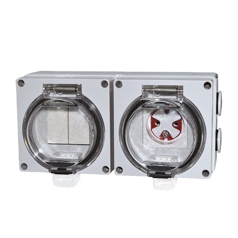 Factory NRPCI Dual ports IP66 water-resistant box XJY-QB-662-07-45A 2 gang outdoor waterproof switch socket outlet