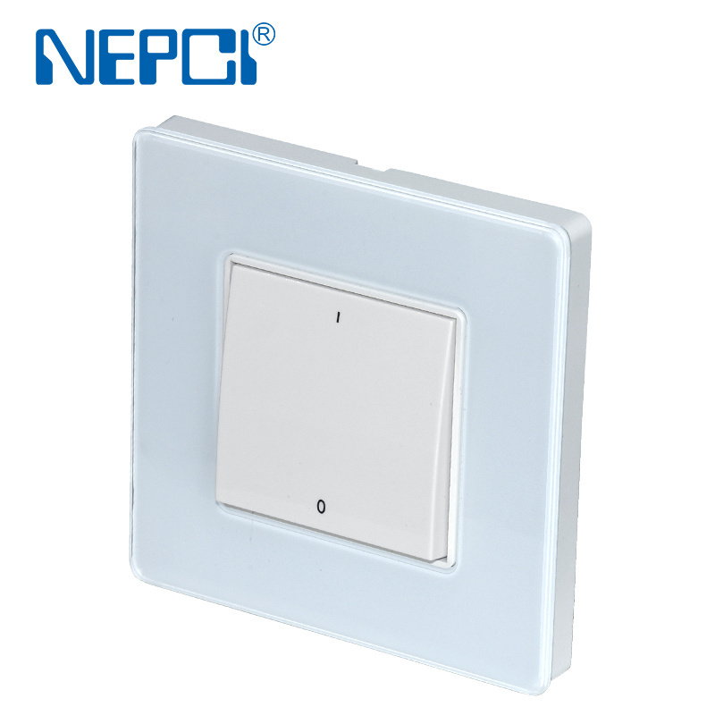 Factory 86X86mm Tempered glass wall light rocker switch XJY-QB-07-100 250V/10A Flush mount 2 gang energy switch