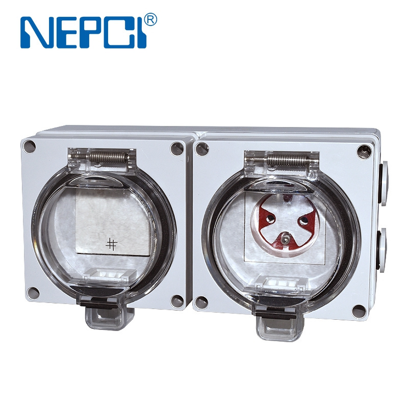 Factory NRPCI Dual ports IP66 water-resistant box XJY-QB-662-07-45A 2 gang outdoor waterproof switch socket outlet