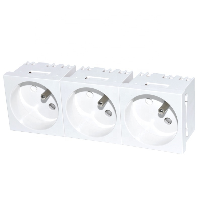 NEPCI Factory 45*45mm Angle 45 DegreeTriplex French Power Socket Module XJY-QB-45-3 Socket with Linking Connection