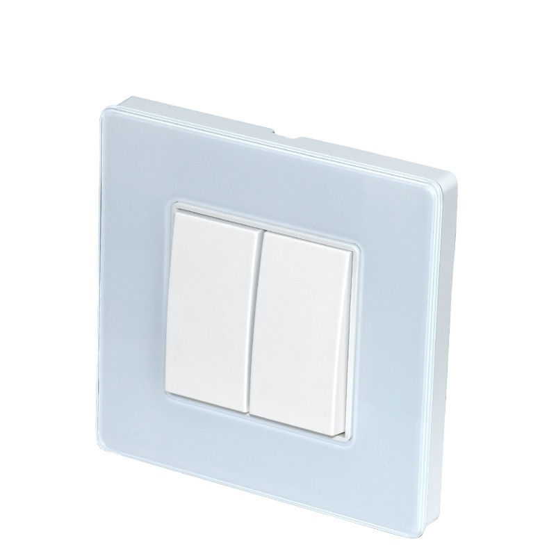 Factory 86X86mm Tempered glass wall light rocker switch XJY-QB-07-100 250V/10A Flush mount 2 gang energy switch