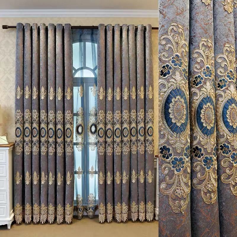 High-grade European style atmospheric chenille embroidered shading curtain finished villa living room bedroom, custom size