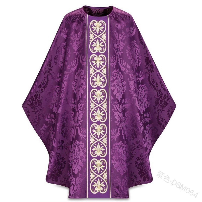 Church priest religion gown robe chasuble, embroidery robe, Round neck loose trumpet sleeve printed men's national dress Taoist