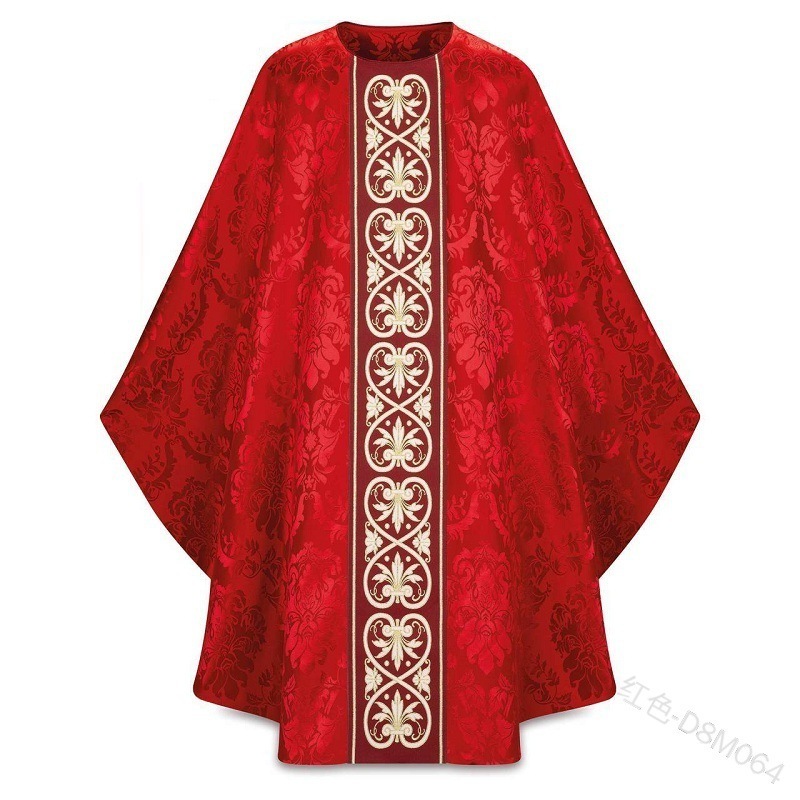 Church priest religion gown robe chasuble, embroidery robe, Round neck loose trumpet sleeve printed men's national dress Taoist