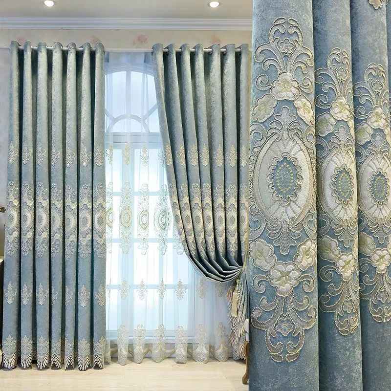 High-grade European style atmospheric chenille embroidered shading curtain finished villa living room bedroom, custom size