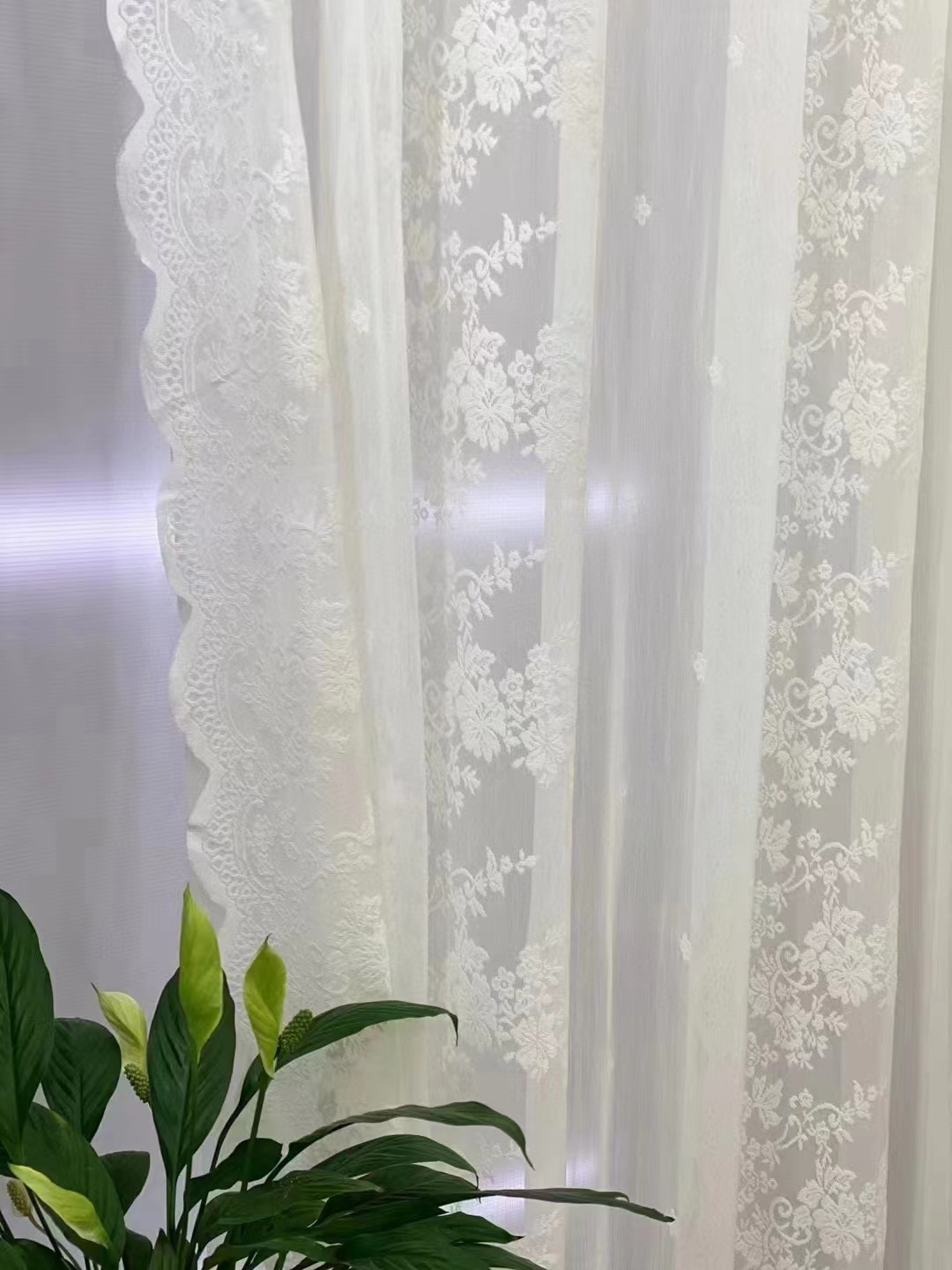 family curtain fabric embroidery lace sun screening silk sheer Faux Linen White Sheer Curtains for Living Room, Bedroom, Kitches