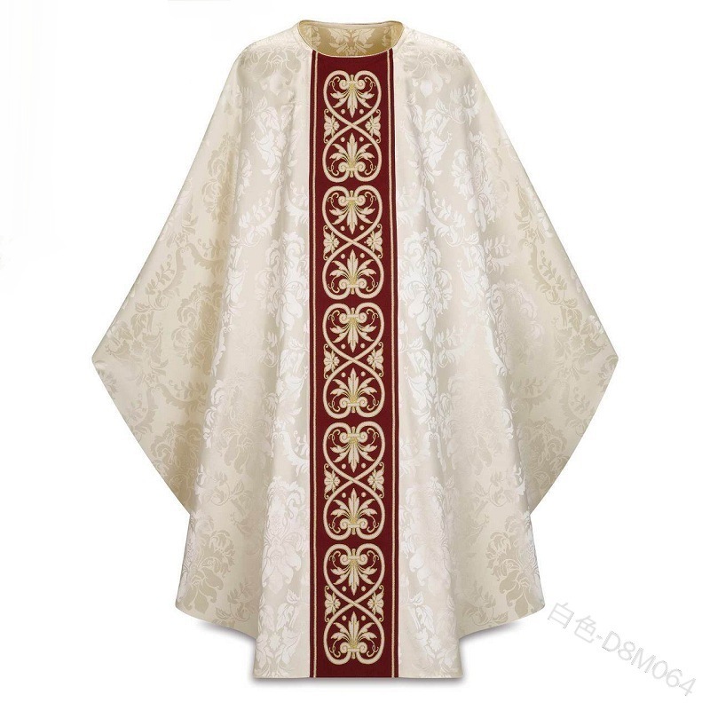 Church priest religion gown robe chasuble, embroidery robe, Round neck loose trumpet sleeve printed men's national dress Taoist