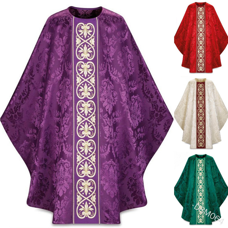 Church priest religion gown robe chasuble, embroidery robe, Round neck loose trumpet sleeve printed men's national dress Taoist