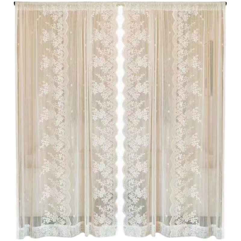 family curtain fabric embroidery lace sun screening silk sheer Faux Linen White Sheer Curtains for Living Room, Bedroom, Kitches