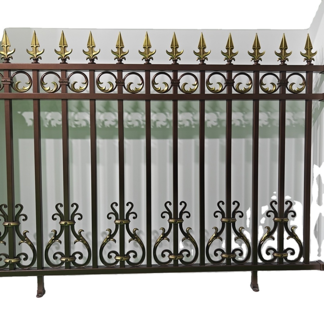 Black Spear Point Top Security Backyard Decorative Ornamental Metal Aluminum Fence Coated Wrought Iron Fence with Steel Frame