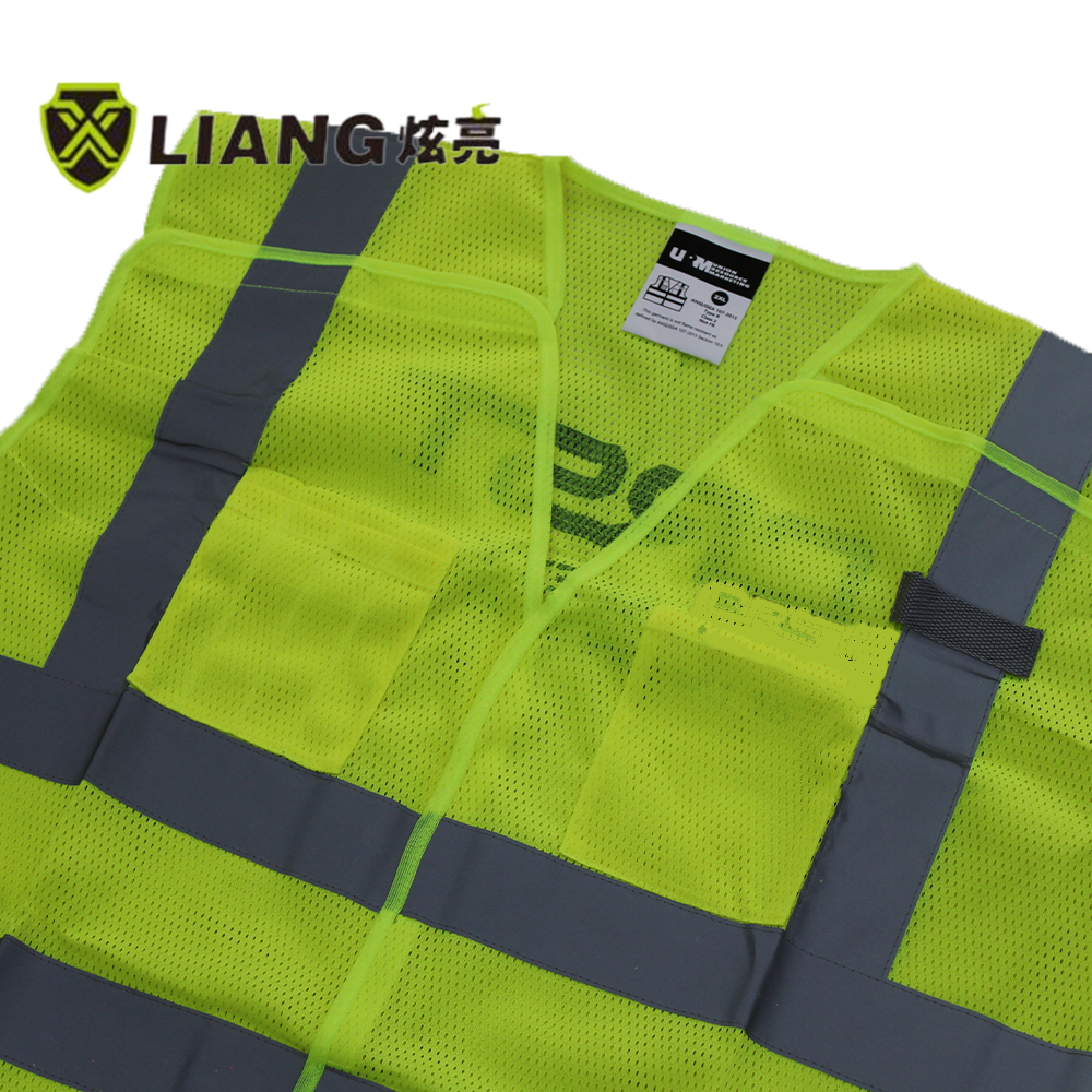 Hot sale 5 point breakaway reflective safety vest multi-pockets high visibility breath mesh fabric men's vest  with logo