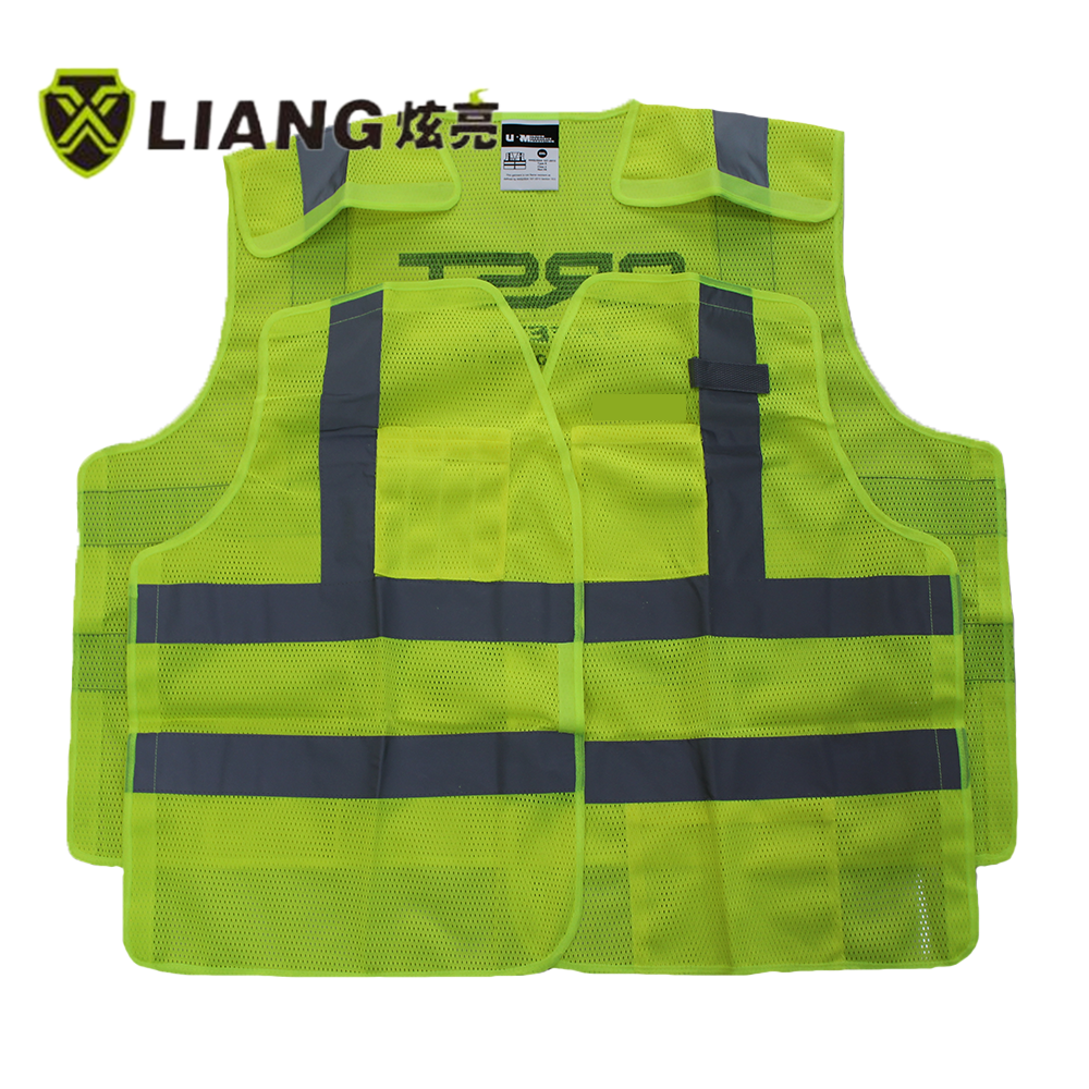 Hot sale 5 point breakaway reflective safety vest multi-pockets high visibility breath mesh fabric men's vest  with logo