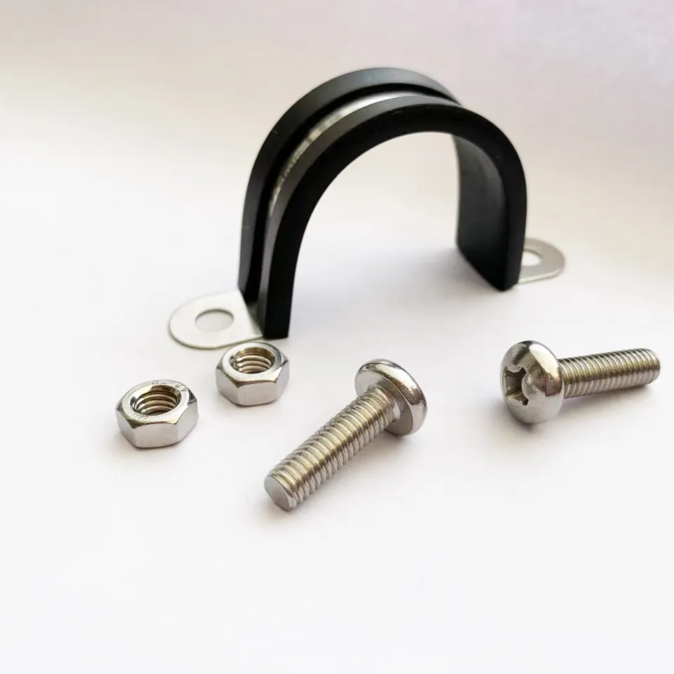 Type R black stainless steel and rubber wide range P-type cable clamps buffer insulated tube suspension ring clamps