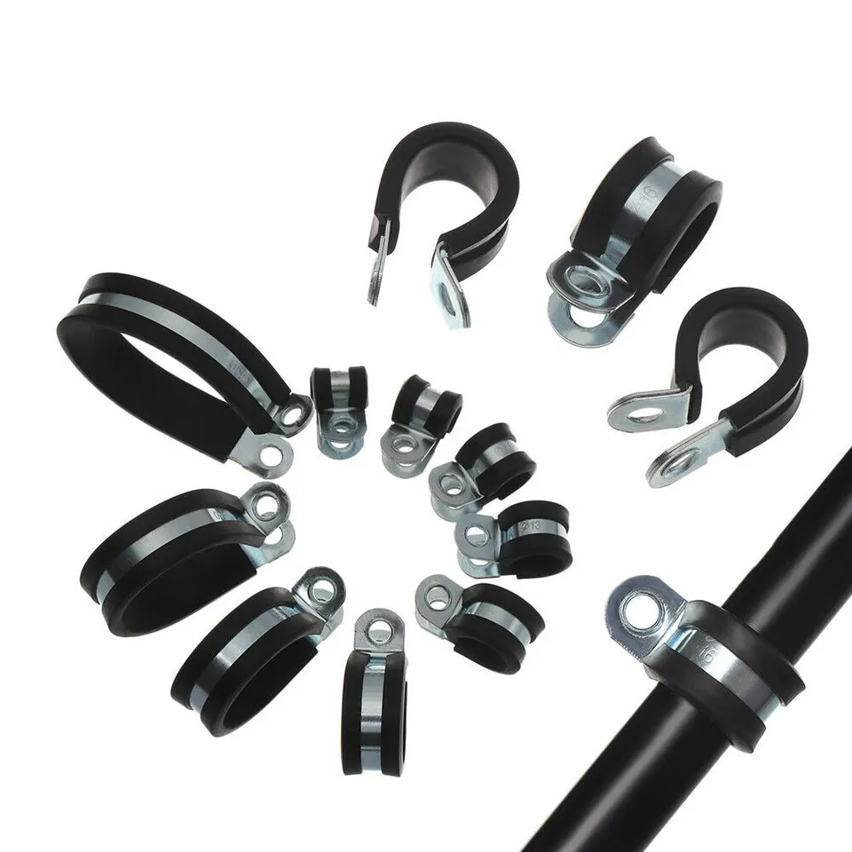 Type R black stainless steel and rubber wide range P-type cable clamps buffer insulated tube suspension ring clamps