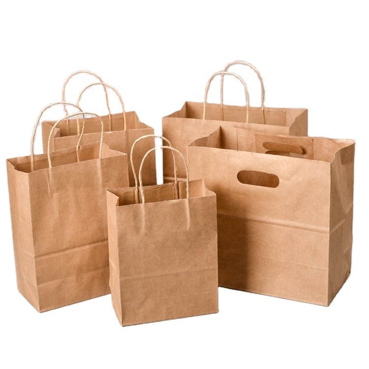 Recyclable kraft paper bag with twisted handle reusable shopping paper bags