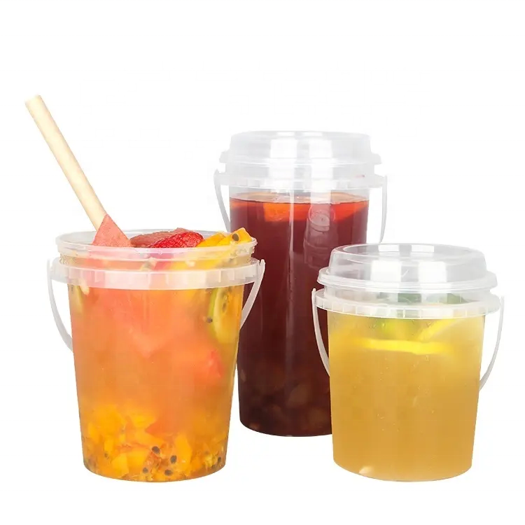 32 Oz Custom Logo PP Drink Bucket 1000ml Disposable Food Grade Plastic Fruit Container for Cold Drinks Wholesale