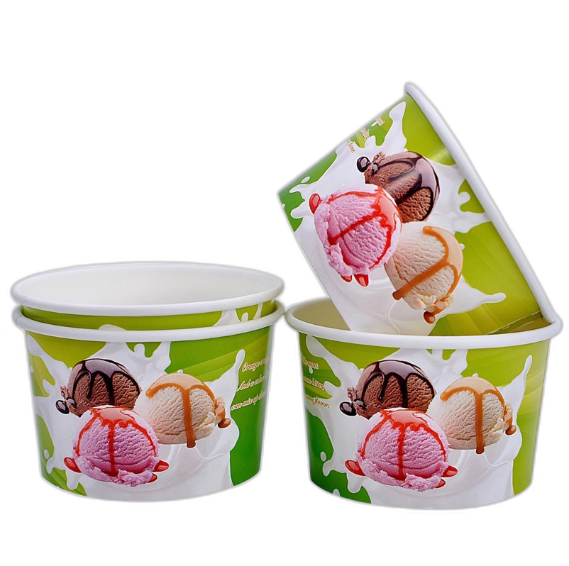 Custom Logo 8 12 16oz Biodegradable Food Grade Packaging PLA & PE Print Coated Bathtub Ice Cream Wrapping Paper Bowl Soup Cup