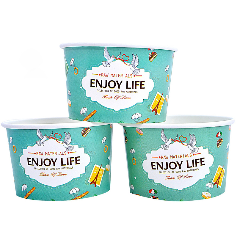 Custom Logo 8 12 16oz Biodegradable Food Grade Packaging PLA & PE Print Coated Bathtub Ice Cream Wrapping Paper Bowl Soup Cup