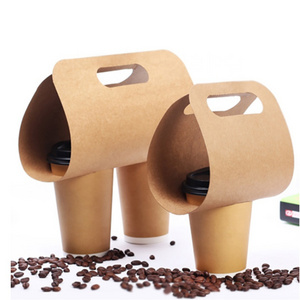 Custom logo print disposable take away  paper or plastic cup kraft paper holder