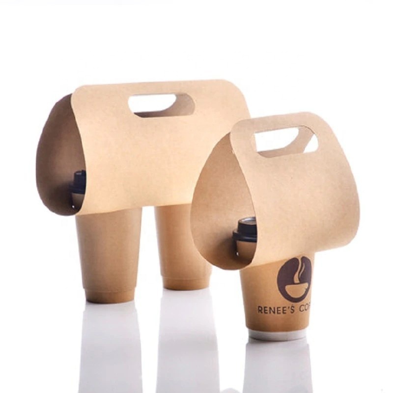 Custom logo print disposable take away  paper or plastic cup kraft paper holder