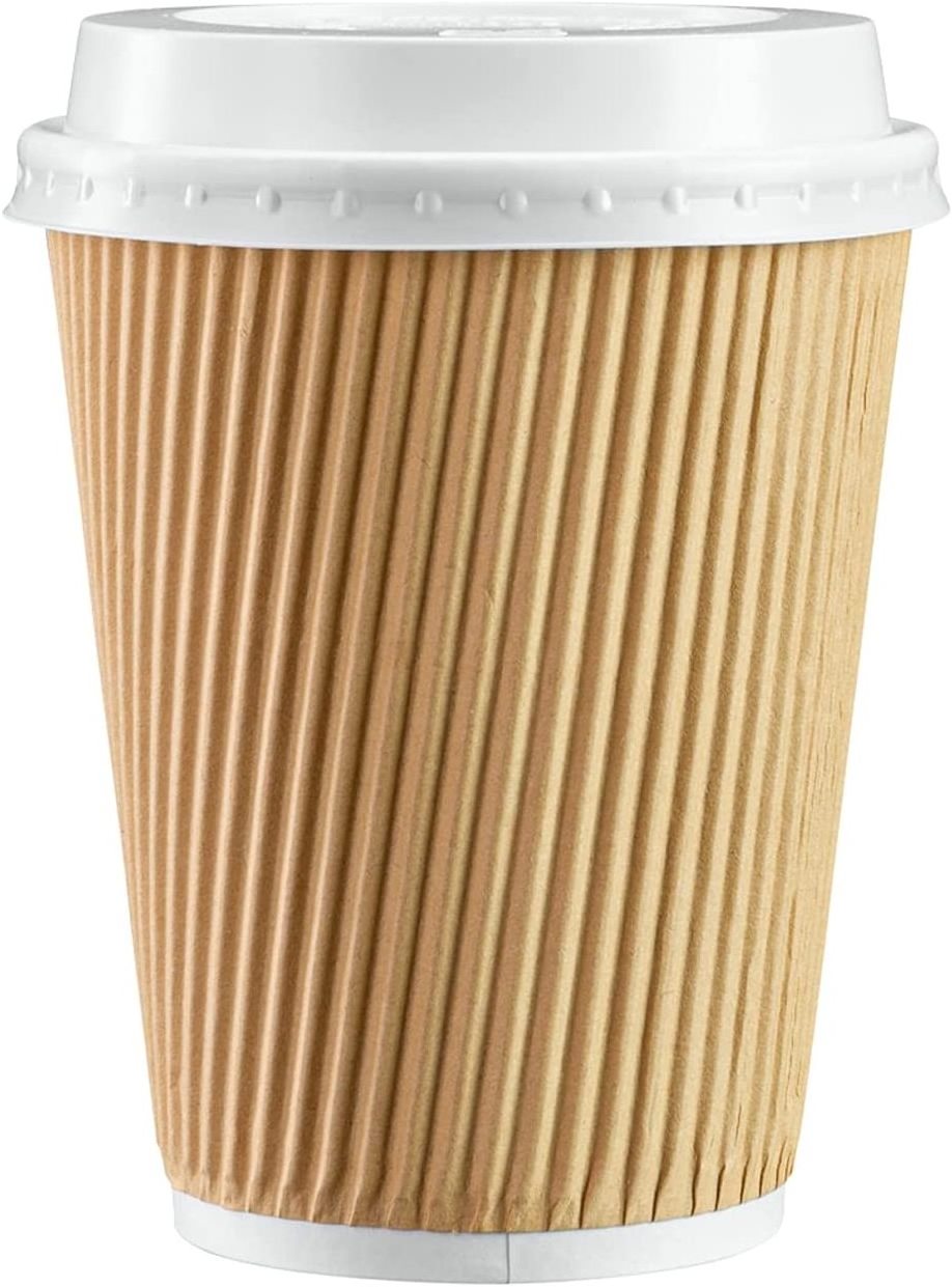 Disposable Hot Coffee Cups - Premium Quality Kraft Triple Wall Insulated Ripple Paper Cup Party - Disposable Coffee Cups