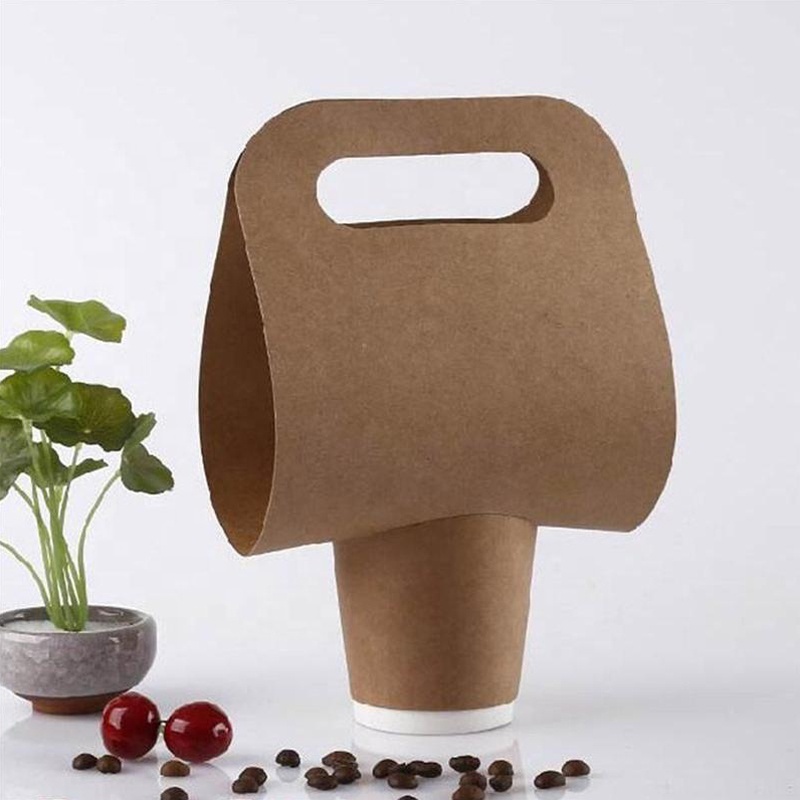 Custom logo print disposable take away  paper or plastic cup kraft paper holder