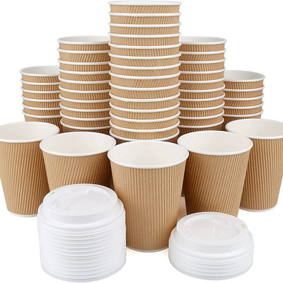 Disposable Hot Coffee Cups - Premium Quality Kraft Triple Wall Insulated Ripple Paper Cup Party - Disposable Coffee Cups