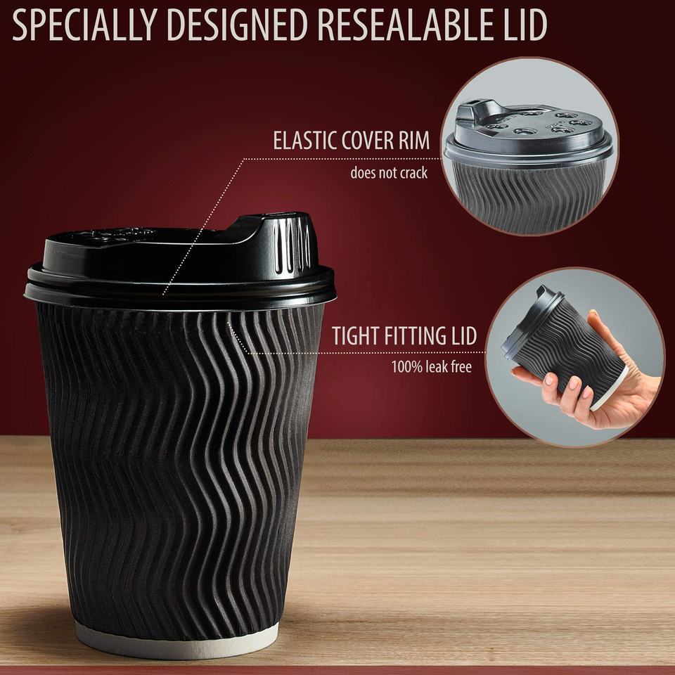 Custom Logo Printed 16 oz Kraft and Craft Paper Disposable Paper  Ripple Wall Coffee Cups for Tea and Beverage Packaging