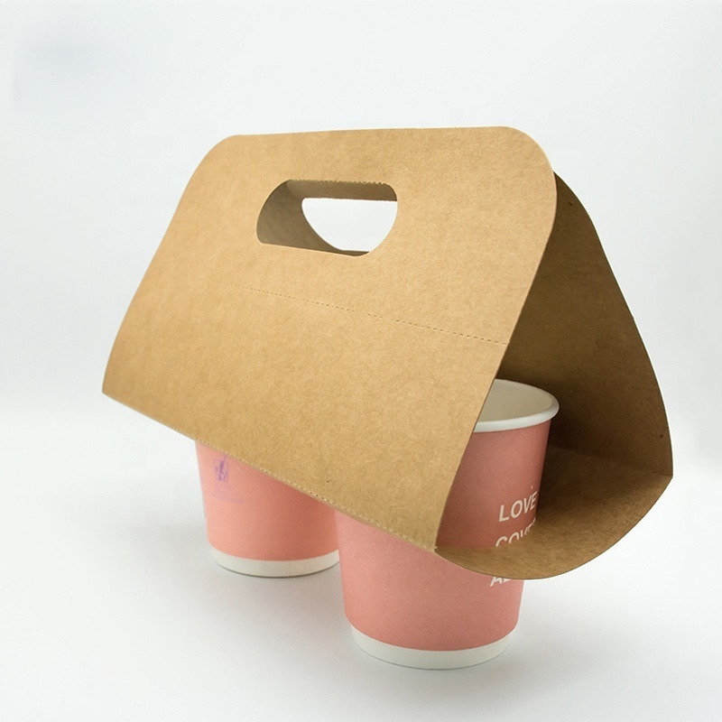 Custom logo print disposable take away  paper or plastic cup kraft paper holder